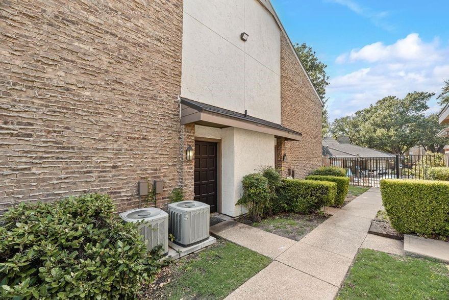Excellent opportunity to own completely updated condo with designer features perfect for entertaining.Gorgeous kitchen with new countertops,stainless steel sink. Living room has wood floors, fireplace,private paved patio.2 bedrooms upstairs each with updated ensuite bathrooms, large walk-in closets , and large windows. Gorgeous bathrooms. New Carpet. Sparkling pool. Excellent Location!!Must see!!