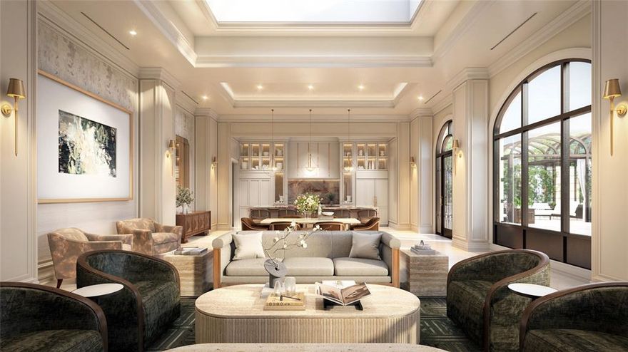 The Galatyn is situated next to Highland Park and University Park, one block from the Katy Trail, and within walking distance of Knox area with the Apple store, RH Rooftop Cafe, Toulouse, and Mister Charles; Highland Park Village with Dior for shopping and the New Dior Cafe, Chanel, Hermes, Cartier, Harry Winston; Honor Bar, Sadells's, Cafe Pacific, Fachini and MiCocina for dining. 
Penthouse 2 with its 2 bedrooms, 3.5 bath is 3,346sf of exquisite luxury living, including custom home features such as a formal entry foyer, powder bath, open kitchen with waterfall island, Monogram Appliance Suite, with gas cooktop, Custom Cabinetry, built in 48in refrigerator, and wet bar with wine fridge.  Just off the main kitchen is the private service kitchen containing a second refrigerator, ice maker, farm sink, and dishwasher, along with washer and dryer area. There is a second entrance for private chef, staff and concierge delivery of dry cleaning and packages when the residents are out of town.  Double volume living areas, multiple terraces and city views.  The primary suite is spacious with sitting area in bedroom, large primary bath with soaking tub and dual rainfall shower combination, separate vanities, shower, tub and a large his and her custom closet. Luxurious stone vanities with custom sconce lighting, power shade system in all rooms, custom brass hardware, smart lighting control, secured keyless entry and nest thermostat, integrated Sonos speakers and amp, 10ft ceilings with cove lighting and much more.