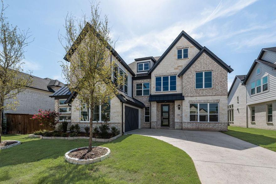 Welcome to this stunning Grand Homes with new construction, Just Completed, nestled in the highly sought-after Breezy Hill community in Rockwall. This East-facing home boasts a spacious swing garage & is located just steps away from the neighborhood's amenities, including a pool, playground, & scenic trails. From the moment you approach the contemporary front door, you’ll be greeted by a truly modern design with light colored brick & stone. Inside, the home features an abundance of natural light, high-end wood floors, & 8-foot interior doors with sleek lever hardware. The layout is perfect for families, offering three bedrooms downstairs & three bedrooms upstairs, ensuring ample space for everyone. The expansive family room is highlighted by a striking groin-vaulted ceiling & opens seamlessly to a large covered back patio, making it an ideal space for entertaining. The room also includes flat-screen TV wiring, providing the perfect spot for movie nights. In addition to the family room, the home offers a dedicated home office or den, a game room upstairs for fun & relaxation, & a media room pre-wired for surround sound, ready to enjoy your favorite movies. The chef-inspired gourmet kitchen features a large island with light granite slab countertops, double ovens, a five-burner gas cooktop, & a custom vent hood. You'll appreciate the convenient pots & pans drawers, a trash can drawer, a full bowl sink, island & a walk-in pantry, all designed to make cooking a pleasure. The luxurious primary suite is a true retreat, with a spa-like bath featuring a freestanding tub, a frameless glass shower with tile extending to the ceiling, & dual vanities. All the bathrooms throughout the home are designed with sleek, rectangular sinks. Built with energy efficiency in mind, this home is Energy Star certified, ensuring low utility bills & comfort year-round. With R38 insulation & 2x6 construction, this home offers superior quality & energy performance.