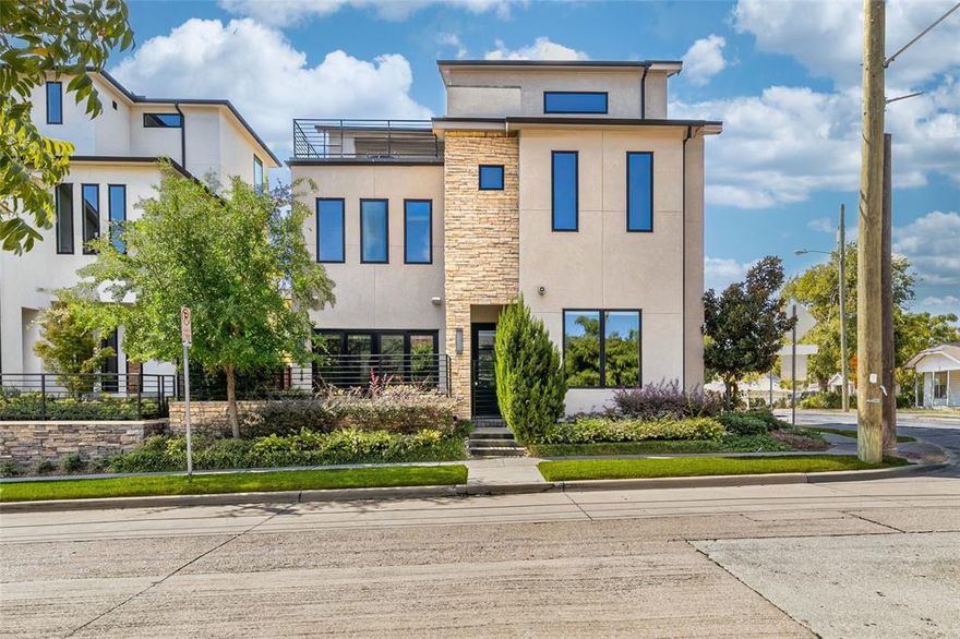 Modern Luxury in the Heart of the Maple Corridor
Welcome to 4144 Entrada Way, a beautifully designed detached single-family home — a rare find in the sought-after Maple Corridor. Built by Crescent Estates Custom Homes, this three-story residence offers 3,982 square feet of refined living space with 4 bedrooms, 5 baths, a private elevator, and a 2-car garage. A thoughtfully designed mother-in-law suite on the first level provides ultimate comfort and flexibility, perfect for guests or multi-generational living. The main level features an impressive gourmet kitchen with sleek quartz countertops, a gigantic island, and a full suite of Sub-Zero appliances, all flowing seamlessly into spacious, light-filled living and dining areas ideal for entertaining. The rooftop terrace is an entertainer’s dream, complete with an outdoor kitchen and breathtaking Dallas skyline views, offering the perfect space for evening gatherings or quiet relaxation under the stars. Perfectly positioned between Uptown and Downtown Dallas, this home places you just minutes from the city’s vibrant restaurant and entertainment scene, while offering the privacy and comfort of a detached home — a true rarity in this prime location. Experience the best of Maple Corridor living — where modern design, luxury finishes, and urban convenience meet.