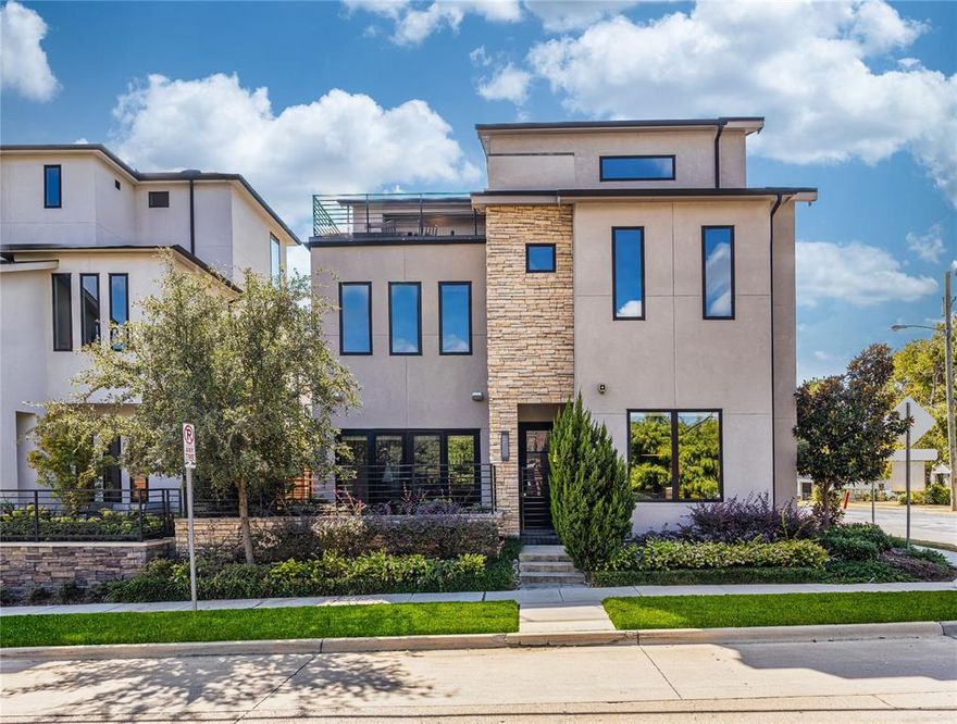 Modern Luxury in the Heart of the Maple Corridor
Welcome to 4144 Entrada Way, a beautifully designed detached single-family home — a rare find in the sought-after Maple Corridor. Built by Crescent Estates Custom Homes, this three-story residence offers 3,982 square feet of refined living space with 4 bedrooms, 5 baths, a private elevator, and a 2-car garage. A thoughtfully designed mother-in-law suite on the first level provides ultimate comfort and flexibility, perfect for guests or multi-generational living. The main level features an impressive gourmet kitchen with sleek quartz countertops, a gigantic island, and a full suite of Sub-Zero appliances, all flowing seamlessly into spacious, light-filled living and dining areas ideal for entertaining. The rooftop terrace is an entertainer’s dream, complete with an outdoor kitchen and breathtaking Dallas skyline views, offering the perfect space for evening gatherings or quiet relaxation under the stars. Perfectly positioned between Uptown and Downtown Dallas, this home places you just minutes from the city’s vibrant restaurant and entertainment scene, while offering the privacy and comfort of a detached home — a true rarity in this prime location. Experience the best of Maple Corridor living — where modern design, luxury finishes, and urban convenience meet.