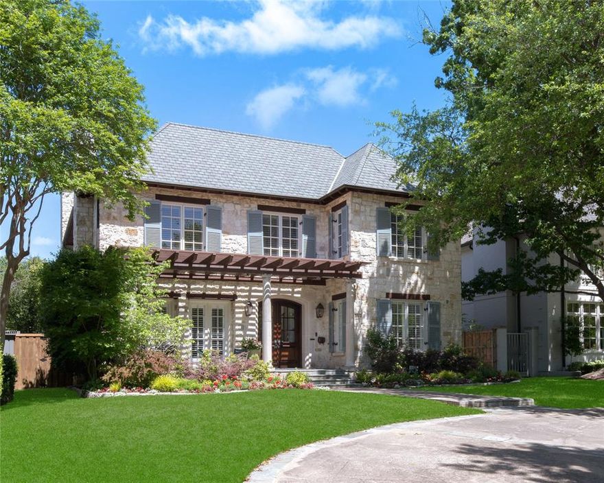 Welcome to this beautifully constructed custom home in the fairway of University Park, one block from Hyer Elementary, sophisticated, with a mix of transitional and an air of Provence, with a timeless and elegant feel! Enter from beautiful landscaped front yard & covered front porch into a spacious foyer with formal living and dining, plus paneled office or library with lacquer walls & built-ins, and continue through to the great room open to the kitchen and breakfast area. Connecting the formal and casual living spaces is a beautiful European bar with antique brick and updated 1000 bottle wine chiller. Upstairs are 4 bedroom suites, including spacious primary with sitting area overlooking the pool, and bath with fireplace, separate tub & shower and dual vanities and closets. One bedroom suite is perfect for guests with separate living room or 2nd office. Game room has full bath for 5th bedroom suite. Pier & beam foundation, ample natural light, beautiful design & updated systems.