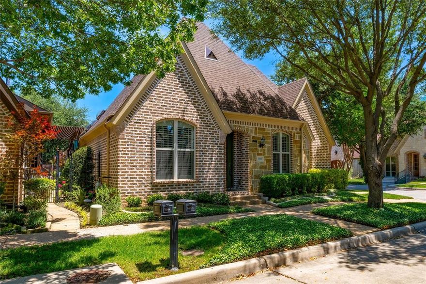 Refined. Sophisticated. And crafted for exceptional value. Here, maintenance is a breeze, with a lifestyle of simplicity, quality, flexibility, and privacy. Tucked inside the charming, ultra-private gated community of Cambridge Gate in North Dallas, this home offers a rare single-story design with 3 bedrooms + an office. Thoughtfully maintained by its original owners and enhanced with custom builder upgrades, this home effortlessly blends refined luxury with relaxed, everyday elegance. Filled with natural light, soaring ceilings, recently refinished hardwoods, and an open floorplan, every detail combines style and comfort. The large, open living area, dining room, and completely renovated kitchen are seamlessly complemented by custom cabinets & built-ins, high-end SS appliances, 5-burner gas cooktop, custom vent hood, and beautiful Quartz counters. The large living room and custom stone fireplace overlook a pretty side yard and patio, just right for morning coffee or tranquil evenings. A relaxing primary suite with seating area beckons you to unwind, with a vaulted ceiling and more peaceful views of the side patio. A spa-like bath, long double vanity, soaking tub, separate shower, and an enormous 3-tier closet complete your retreat. Two additional large bedrooms and two generous bathrooms up front are separate, and perfect for guests, plus a dedicated office sits between, with pretty views to the front. New HVAC in 2025 will help ensure you're comfortable year-round. Cambridge Gate is a private, boutique enclave of only 55 homes, where manicured grounds and lush green spaces create a serene, secure setting. Neighborhood events will help you feel right at home, and the HOA takes care of lawn & tree maintenance. Convenient to shopping, outstanding restaurants, Trader Joe’s, Whole Foods, Central Market, GB-190, Tollway, and the best that North Dallas has to offer.