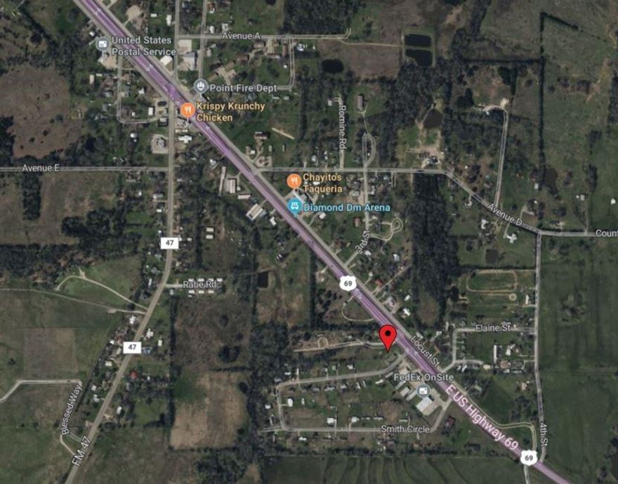 Prime commercial opportunity awaits with this .659-acre lot strategically positioned along Highway 69 within the city limits of Point, TX. This versatile property offers excellent visibility, high traffic exposure, and convenient access, making it ideal for retail, office space, or service-oriented businesses. With city utilities available and ample space for development, this is a great investment to build your next commercial venture. Currently zoned as a meadow and would need to be approved for rezoning with city.