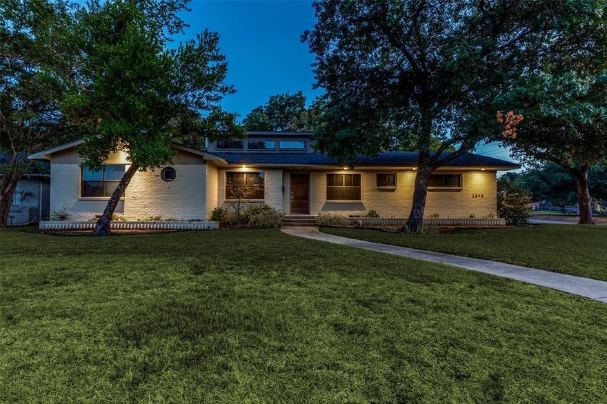 Modern Mid Century single story home with Urban appeal in tranquil neighborhood. Updated and renovated with sophistication. Southwood Estates. Corner treed lot. Open floor plan. Extraordinarily appointed kitchen, custom cabinetry, stone counters. Island storage. Eat in breakfast area. Outstanding appliances include Italian Bertazzoni gas range, vent, and Viking stainless refrigerator. Large living areas for casual living and entertaining. Upper windows and wall of windows provide natural light throughout. Gas wood burning fireplace. Bookcases. Large primary room features multiple windows and sitting area. Designer luxury bath with striking tile in the large shower. Walk in closet. Large second bedroom with large walk in closet. Updated and enlarged second full bath. Perfect for professional couple or empty nester. Home space designed for a comfort lifestyle without formal dining or formal living rooms. Oversized garage with workshop area. Large treed backyard.