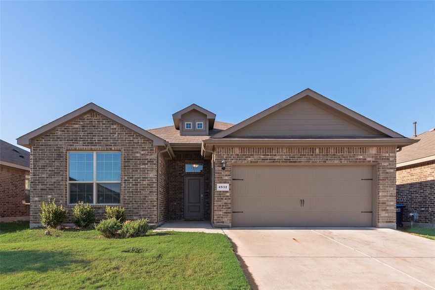 Skip the wait of building and move into this well maintained 2023 year build home! Located in Summer Creek Ranch this 4 bedroom , 2 bathroom property features an open concept layout. Kitchen is complete with granite countertops, tile backsplash, stainless steel appliances, gas range and ample cabinet space. Kitchen overlooks the large living area , ideal for gatherings and hosting. Split bedroom floor plan offers flexibility , primary bedroom with a large walk-in closet. Fully fenced backyard with covered back patio. Located with easy access to Chisholm Trail Parkway, I-20, and 820, close to the Fort Worth Stockyards, Botanic and Water Gardens, Fort Worth Zoo, AT&T Stadium, and more!