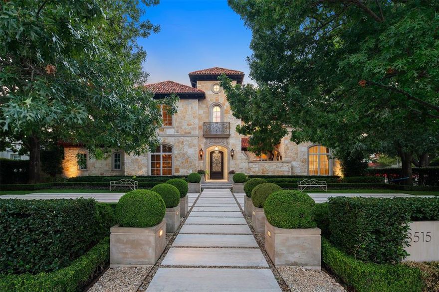 An Extraordinary Mediterranean Masterpiece in Old Highland Park - Perfectly positioned on the prestigious corner of Crescent and Byron Avenues within walking distance to the popular Katy Trail and fantastic Knox retail and restaurants. A showcase of timeless architecture and refined craftsmanship, the home blends grandeur with warmth, offering the perfect balance for both entertaining and everyday living. A dramatic arched entry and curved staircase set the tone for the sophistication within. The formal living and dining rooms exude elegance, while a handsome study with rich built-ins provides a serene retreat. The great room opens to a chef’s kitchen designed for both beauty and function, flowing seamlessly to a striking bar and temperature-controlled wine cellar—ideal for hosting or quiet evenings at home. A state-of-the-art media theatre connects effortlessly to the great room, creating an inviting environment for relaxation and entertainment. The owner’s suite is a private sanctuary featuring a spacious sitting area, midnight kitchen, and a spa-like bath with soaking tub, dual vanities, and custom closets. Outside, resort-style living unfolds on a sweeping covered terrace overlooking a spectacular pool, cascading water feature, outdoor kitchen, and fire pit—all surrounded by lush landscaping for privacy and serenity. Upstairs, each en suite bedroom offers style and comfort, complemented by an oversized living space that opens to another large covered terrace with beautiful views. This level also includes an impressive game room and separate guest quarters for ultimate versatility. With its champagne and wine cellars, five-car garages, and meticulous design, this Highland Park jewel defines luxury, craftsmanship, and timeless elegance—a rare opportunity to own a true architectural treasure.