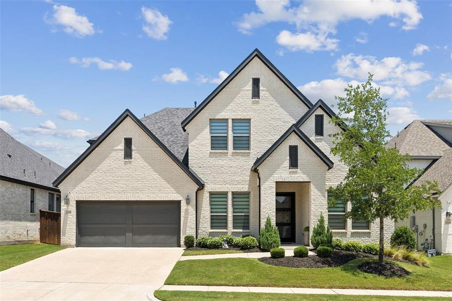 Welcome to this stunning custom home in the highly desirable gated Creekside community, built in 2021 that is better than new construction! Thoughtfully designed, it offers 4 bedrooms, 4 and a half baths, 4 versatile living areas-one could be utilized as a home office, 2 dining spaces, and a spacious 3-car tandem garage. The inviting family room features soaring 20-foot ceilings, a cozy corner gas fireplace, motorized dual-shade blinds, and elegant engineered White Oak flooring. The chef-inspired kitchen boasts Quartz countertops, a large island, stainless steel appliances including a double oven and built-in microwave, a stylish Herringbone backsplash, pendant lighting, 62-inch upper cabinets, an oversized walk-in pantry, and matching White Oak floors. The primary suite provides a serene retreat with a vaulted ceiling, ceiling fan, and motorized blinds. The luxurious en-suite bath includes dual vanities with Quartz countertops, a walk-in shower, a garden tub, and a spacious walk-in closet. A first-floor guest suite with a private bath adds extra convenience. Upstairs, enjoy the spacious game room, media room with built-in 5-speaker surround sound and a flexible fourth living space ideal as a fifth bedroom, home gym, or extra storage. Dual-shade blinds throughout add comfort and style. Step outside to a covered patio with a ceiling fan, overlooking a fully turfed backyard, perfect for low-maintenance living. The HOA also maintains the front yard, making exterior upkeep a breeze. This home blends luxury, functionality, and convenience in one exceptional package!