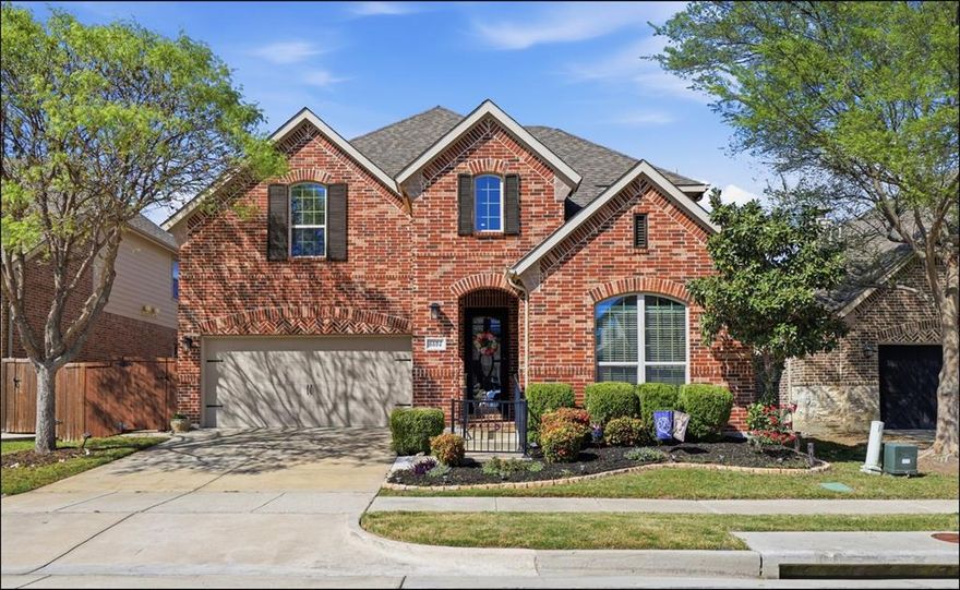 American Legend Popular Floor Plan Zoned to award-winning Frisco ISD with walkable middle and high schools.
This popular floor plan features an all-brick exterior, luxury iron front door, and solid hardwood flooring throughout the first-floor main living areas.
First Floor has Primary Suite, Home Office, Kitchen, Breakfast Nook, Guest Bedroom with En-Suite Bath, Dining Room, and Half Bath.
Second Floor has two Bedrooms with En-Suite Baths, Media Room, Large Game Room, and Half Bath.
Additional Features are South-Facing Home, Spacious Backyard, and a Community Pool and Park just around the corner.
Convenient access to Hwy 75 and Hwy 121, and minutes to Costco, H-E-B, Aldi, Trader Joe’s, and nearby shopping and dining. Located in a neighborhood surrounded by well-maintained homes.
Roof replaced 2022, 2 HVAC Systems replaced 2025 & 2 Water Heaters Recently Replaced.