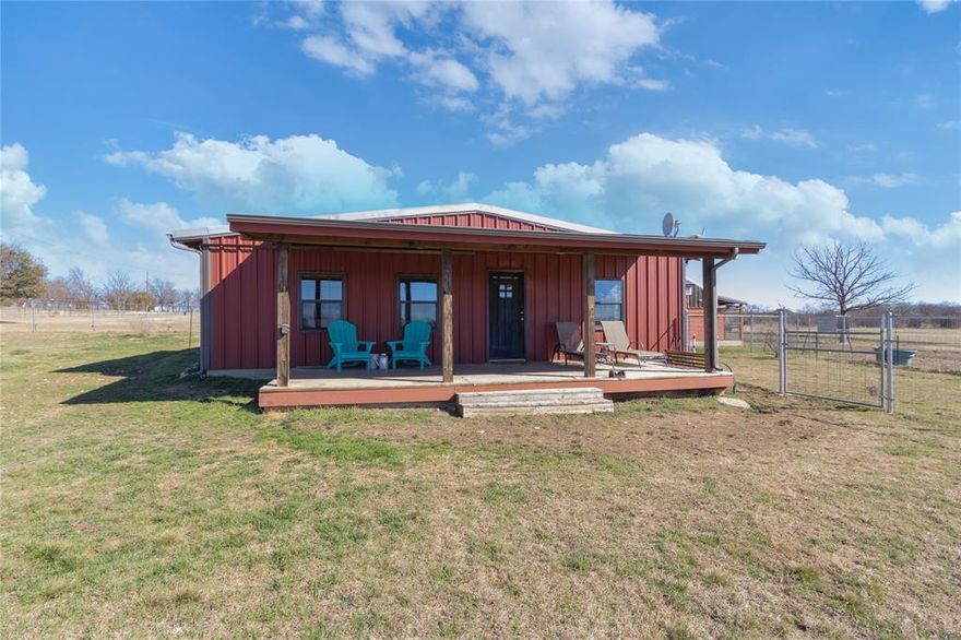 Barndominium lovers look no further, this home has it all with attached shop, a barn, chicken coop, and 6 kennel indoor outdoor dog runs with bonus room in the front. All rooms have an individual ductless heat and ac units. Don't miss the 3 built in bunk beds with additional storage in the main room. This property has endless possibilities with gorgeous views that go on for miles. Perfect spot behind the carport to build your dream house and have the barndominium as a guest house or VRBO. Spot previously had a manufactured home there so all the connections are onsite for your dream home. Stable is just waiting for your horses and farm animals. Enjoy your morning coffee on the back porch with the sunrise and your evenings on the front porch watching the beautiful Texas sunsets.