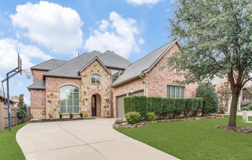 Luxury Keller ISD home located in coveted Heritage Bluffs! This elegant home is bounding with luxury finishes with no detail overlooked. There are hand scraped hardwood floors throughout most of the living areas, beautiful decorative lighting throughout, and granite counters in all wet areas. There is a large office and dining area as soon as you enter the home. The kitchen in this home is equipped with stainless steel appliances, a walk-in pantry with outlets for small appliances, an oversized island open to the living room, and abundant counterspace. The master bathroom has a jacuzzi style tub, separate shower, and an exceptionally large walk-in closet. Upstairs you have 3 bedrooms with attached bathrooms, a large mezzanine, and a theatre room with surround sound. The lawn care is an additional $254 per month. They will come all year to maintain the lawn including seasonal planting of flowers, mulch replacement, weed and feed, bush trimming and more.