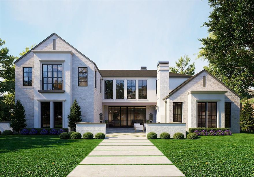A timeless architectural statement in the heart of Preston Hollow, this newly constructed custom estate blends warm luxury with refined modern living. Designed with intentional flow & elevated designer selections throughout, the home showcases natural stone exteriors, dramatic rooflines, expansive windows, and curated outdoor living spaces that create a true resort-style experience. The first floor is anchored by a serene owner’s retreat offering the ultimate in privacy and functionality. This spa-inspired sanctuary includes a private sitting area, coffee bar, oversized boutique-style closet, and a flexible bonus space ideal for a secluded home office or yoga studio. The suite opens to a tranquil spa garden and features a luxurious bath experience complete with an outdoor shower. Entertain effortlessly in light-filled living and dining spaces framed by custom wood beams and sophisticated architectural details. The gourmet kitchen connects seamlessly to breakfast and formal dining areas and is complemented by a butler’s pantry, wet bar, and ample storage. A spacious living area opens directly to the backyard, creating a natural extension of the home’s entertaining spaces. Outdoors, the property truly shines. Enjoy a resort-style pool and spa, outdoor grill station, fire pit, & multiple covered patios equipped with drop-down phantom screens; allowing year-round enjoyment in total comfort and privacy. Thoughtfully designed courtyards and porches add charm while enhancing natural light throughout the home. The second level offers additional bedroom suites, a generous upper game and theater room, flexible gym or bonus space, & a landing library, perfect for study or relaxation. Every space has been designed with comfort, versatility, and elevated living in mind. Located on one of Preston Hollow’s most desirable streets, 6123 Northwood represents a rare opportunity to own a thoughtfully designed, luxury new construction home where timeless design meets modern lifestyle.