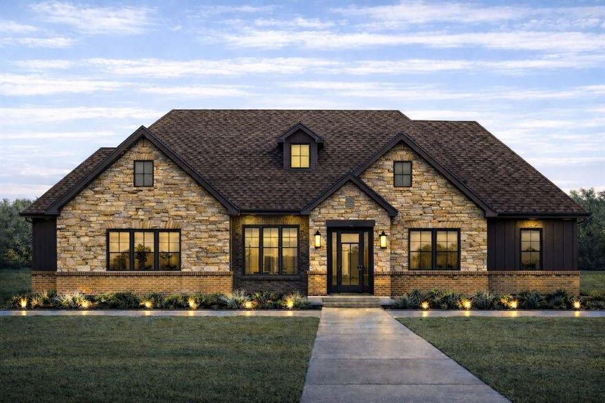 Listing photos include conceptual renderings intended to illustrate the proposed design. Exterior color selections may change and may not reflect the final completed home. Stunning new construction home located on a full acre in a private, gated subdivision in Springtown, Texas. This thoughtfully designed 2,754 sqft residence offers 4+ bedrooms and 3 full bathrooms with an open-concept layout ideal for modern living. The spacious living area features a beautiful fireplace and flows seamlessly into the kitchen and dining spaces, perfect for entertaining. A 3-car garage provides ample storage and functionality. Enjoy the privacy and space of country-style living while still being conveniently located near town.