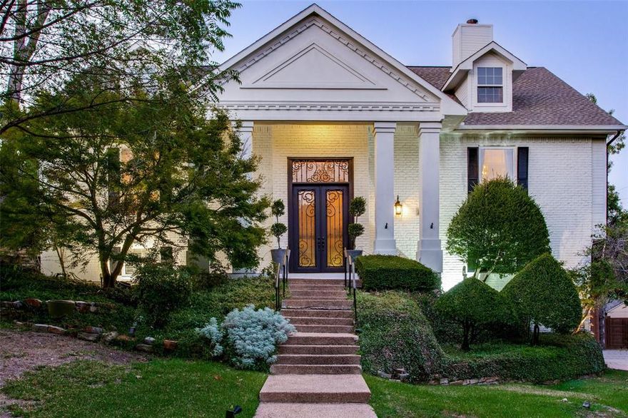 This beautiful property is like a private oasis in the city.  Definitely not a cookie cutter and doesn't feel like a typical Dallas house.  The home is built into a hill and has beautiful views of trees everywhere.  The split level entry takes you up a few steps to an elevated living, dining, kitchen and primary bedroom.  You will feel like you are in a treehouse!  The floorplan is open with windows all around.  From the kitchen and living you can step out onto a large deck that has views of the pool, yard and guesthouse.  From the entry a few steps down takes you to a very private floor with a study and 3 bedrooms.  Walk right out to the patio and pool.  The guesthouse is 625 sq. ft. and is a fully contained home with large living area, full bath and kitchenette. It has private parking and entry from the alley.  The large garage has ample parking for 3 cars plus storage.  This property definitely has a wow factor.  There are stairs and house needs some updating.  There is no backyard grass.