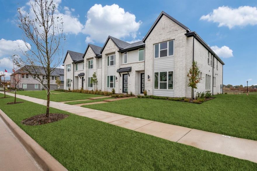 Beautiful brand-new corner-unit townhome located in the heart of a prestigious, master-planned community. Just steps away from the resort-style amenity center. Enjoy a state-of-the-art fitness facility, three sparkling swimming pools, pickleball courts, and a serene 25-acre stocked fishing pond. 
All of this only 13 miles from downtown Dallas!

This modern Alexander floorplan features two stories of thoughtfully designed living space, offering 3 bedrooms and 2.5 baths. The open-concept layout includes a bright living room, dining area, contemporary kitchen, and a convenient pocket office. High-end finishes include laminated wood flooring, upgraded tile, stylish countertops, and plush carpet in the spacious bedrooms. The owner’s suite boasts a generously sized closet with soaring 10-foot ceilings, perfect for storing seasonal items. An attached 2-car garage completes this exceptional home.

Live in comfort and style and enjoy the beautiful resort amenity center