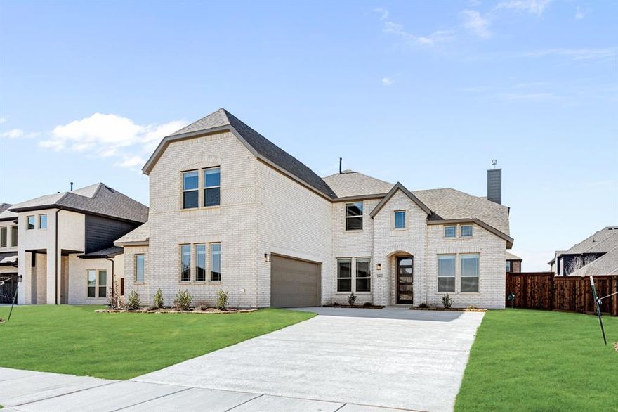 *Special Offer Available, Contact Bloomfield Community Manager for Details!* NEW! NEVER LIVED IN. Move-In Ready! This Bloomfield Homes Spring Cress delivers 5 bedrooms, 4.5 baths, and a functional two-story layout. A clean brick exterior presents a polished look from the street, paired with a covered front porch and an upgraded 8-foot entry door. Inside, the entry leads directly to a private study that's perfect for working at home and is enclosed by glass French doors before the home opens into the main living area. The family room takes center stage with a tile-to-ceiling fireplace that adds height and definition to the space. Just beyond, the Deluxe Kitchen is finished with shaker cabinets, upgraded quartz countertops, pendant lighting, a trash pullout, an upgraded faucet, and built-in stainless steel appliances, creating a functional space that connects easily to the breakfast area. One secondary bedroom with its own ensuite bath is located on the first floor, offering flexibility for guests, while the primary suite is also positioned downstairs and features a spacious bedroom with sitting area, walk-in closet, and a bath with a deck-mount soaking tub and separate shower. Upstairs, 3 additional secondary bedrooms are paired with 2 full baths, all finished with tile surrounds, while a large game room overlooks the family room below with open railing that keeps the layout visually connected. Practical features include a J-swing driveway leading to a 2-car garage, enhancing curb appeal and driveway space. Located in the Somerset community in Mansfield, residents enjoy access to parks, trails, ponds, a clubhouse, and a community pool, all set within a well-planned neighborhood with convenient access to Highways 360 and 287. Call or visit the Bloomfield Homes model in Somerset for details!