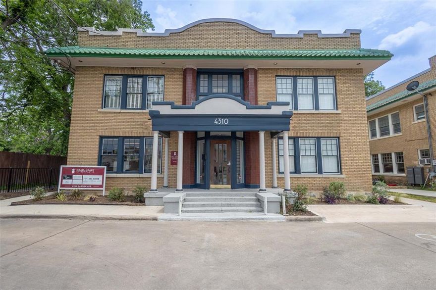 Seize the opportunity to lease office space in this family-owned and operated East Dallas historic building. Located near Baylor Scott & White Hospital and Dallas Theological Seminary, the property has with quick access to freeways, DART, Lakewoood, Uptown, Deep Ellum, Downtown, and Lower Greenville. Suite 105 with approximately 438 SF is also available for $1,350 per month.  Both suites are on the first floor.  They can be leased separately or together. Lease rates include base utilities. Tenant will pay a common area fee plus cover their own cable, phones, and internet.  Available for immediate occupancy.