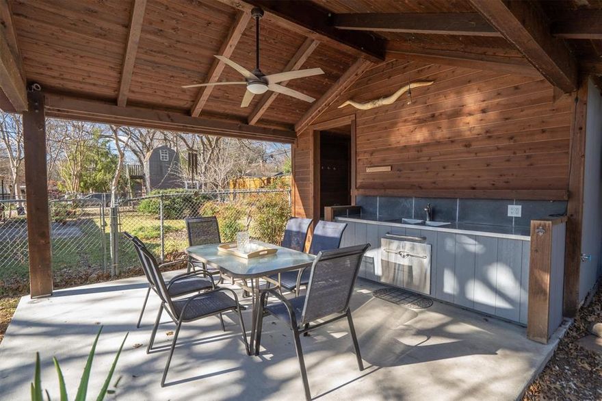 Welcome to a rare opportunity in one of East Dallas’s most coveted neighborhoods, Old Lake Highlands. Overlooking Lake Highlands Park and just a short walk to the White Rock Lake Trail, this home offers daily access to miles of trails, open green space, and some of the most beloved outdoor living Dallas has to offer, including the chance to spot the city’s iconic bald eagles from your front yard. The home offers a flexible and functional layout with multiple living spaces, three bedrooms, and two bathrooms, plus an additional full bathroom located in the detached garage. Two separate living areas are complemented by a large bonus room, ideal for a home office, media room, or play space. The primary suite provides a quiet retreat with two closets and an ensuite bath. An oversized laundry room, a storage shed, a mud room, and generous closet space throughout support everyday ease and organization. Set on an expansive, corner lot with a fully fenced front and back yard, the outdoor space is truly special. A recently added, oversized pavilion with a built-in sink creates the perfect setting for entertaining, weekend gatherings, or relaxed evenings outdoors. In addition to the attached two-car garage, the property includes a detached, air-conditioned 1.5-car garage with a fully renovated third bathroom offering exceptional potential as a future guest suite, workshop, or private retreat - a valuable feature in this location. This is the kind of property buyers wait for: a premier Old Lake Highlands address, unmatched access to White Rock Lake and an easy drive to Downtown Dallas. Come start your next chapter in a home that truly embodies the Dallas lifestyle!