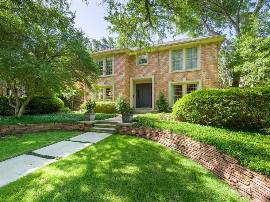 Originally the personal residence of custom builder George Lewis, this timeless 2-story brick home is in a premier location in Highland Park, steps from Dyckman Park & acclaimed Armstrong Elementary, Highland Park ISD.  The center hall plan offers tall windows with wonderful natural light, hardwoods, paneling, & 3 fireplaces, & wet bar. The den, with views of the pool, covered patio and treed yard, flows into a cook’s kitchen with island, & breakfast area. The primary suite is upstairs with sitting area, fireplace, and lovely marble bath plus two walk-in closets. Three more large bedrooms with attached baths are upstairs.  Beautiful backyard pool, spa & yard are wonderful. Don’t miss this exceptional home!