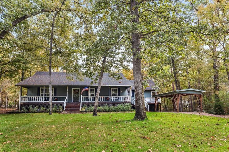 Nestled in the heart of the East Texas Piney Woods, this charming 2-bedroom, 2-bath cottage is located in the highly sought
-after Kings Country subdivision—a gated lakeside community on beautiful Lake Cypress Springs. Enjoy a serene waterview
from your porch and experience peaceful country living surrounded by towering pines and natural beauty. Inside, the home
features a split master bedroom, all bedrooms on one level, and a warm blend of wood, carpet and laminate flooring. The
inviting kitchen and dining combo opens to a cozy living area anchored by a wood-burning stove, perfect for relaxing on cool
East Texas evenings. Step outside to a screened porch ideal for entertaining or enjoying your favorite beverage. Additional
highlights include a workshop, storage building, and detached garage for added functionality. Modern conveniences abound
with central electric HVAC, attic fan, sprinkler system, security lighting, and gutters. Inside, you’ll find thoughtful features such
as walk-in closets, separate vanities, linen storage, ceiling fans, blinds, and a full suite of appliances—refrigerator,
dishwasher, microwave, and disposal. Residents of Kings Country enjoy exclusive amenities including a private boat ramp,
dock, and boathouse access, as well as fishing areas, tennis courts, playgrounds, and secure gated entry. Whether you’re
seeking a full-time residence or a peaceful weekend getaway, this delightful cottage offers comfort, charm, and a picturesque
waterview in one of East Texas’s most desirable communities at just the right price! * Some pictures are virtually staged.