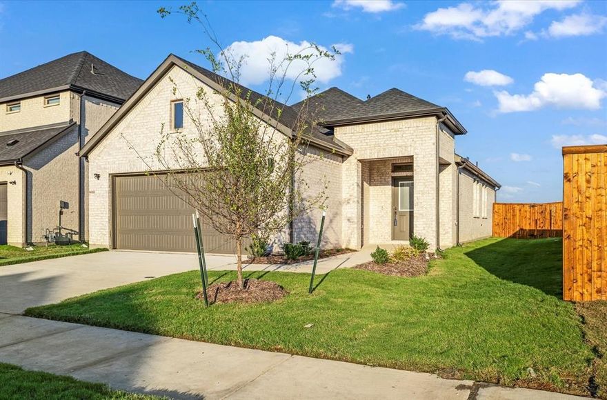 One month free for leases signed by 12-31-25! Be the first to live in this recently built home located in the premier master-planned community of Eastridge. This home is situated towards the end of a cul-de-sac and backs up to an HOA-maintained greenbelt with views of the hills. This home features a split floor plan offering two bedrooms in the front of the home and a private primary suite in the rear, overlooking the backyard. You'll love the open living, kitchen, and dining layout which is highlighted by 10 foot ceilings, natural light, and a brand new refrigerator, washer, and dryer that will stay with the home! Eastridge is located within McKinney ISD and features: a clubhouse that can be reserved for private events, resort-style pool, fitness center, multiple parks and playgrounds, and miles of hike and bike trails. Living room is virtually staged.