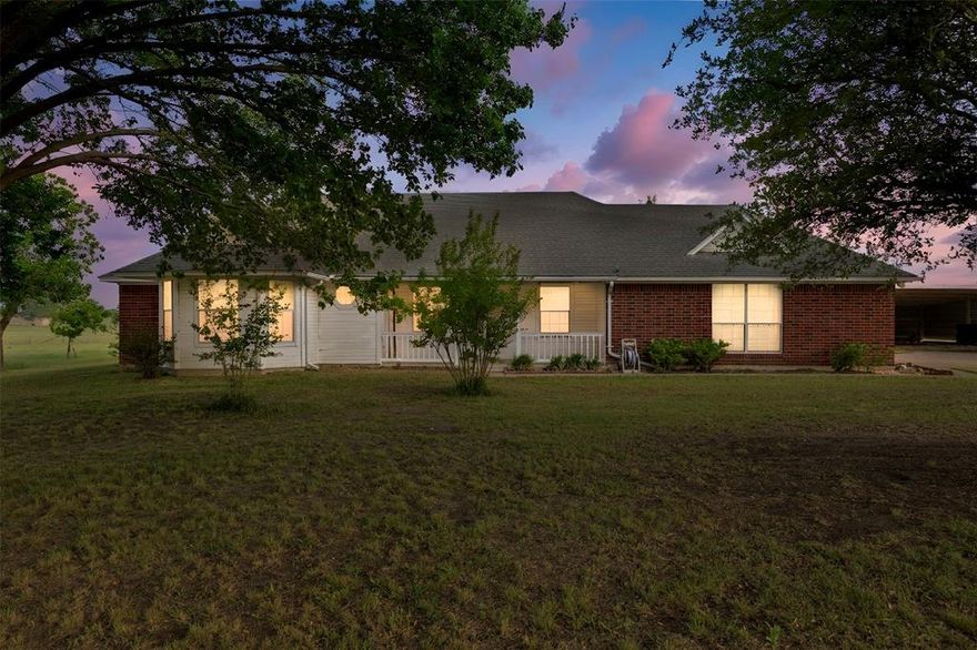 Charming 3-bedroom, 2-bath home on 5 beautiful acres in North Texas, offering the perfect blend of peaceful country living with functional space for work, hobbies, and outdoor enjoyment. Nestled among mature trees, this property provides privacy, shade, and a serene setting while still being conveniently located near surrounding communities and major highways for an easy commute. The home features a spacious layout with comfortable living areas, while outside you’ll find an oversized 2-car garage and a fenced yard, ideal for pets, gardening, or entertaining. This property is fully equipped for those needing extra space and versatility, featuring a detached 24x24 two-car carport and an impressive 32x30 barn or workshop with electricity that is separately metered—perfect for a home business, equipment storage, or workshop use. The barn also includes a 12-foot roll-up door for easy access and a loft area for additional storage. NO CITY TAXES!! Come and bring your vision to life.  For added convenience, there is a 30 AMP RV plug, making it ideal for RV owners, guests, or extended stays. If you’re searching for acreage with trees, usable land, and multiple outbuildings, this property offers endless possibilities for country living, recreation, or investment.