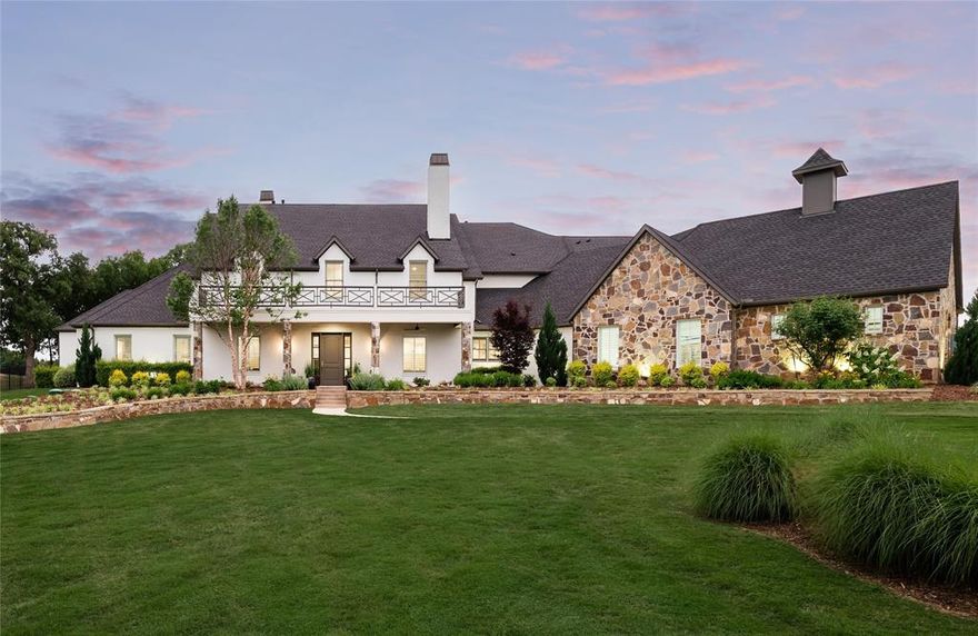 Stunning newer construction in coveted Tour 18 golf community on 2.230 sprawling acres with high-end features and light + bright open concept design. Enjoy indoor, outdoor living year round in approx 8,336 sq ft + additional 379 ft unfinished flex space, 4FPs, 4 laundry rms, attached 2 room fully equipped apartment, large ensuite bedrooms, downstairs game and media + fitness or flex room, fabulous main utility and mud room, 18 Seer HVACs, tankless WHs, elevator ready, remote patio screens, Sonos, outdoor covered kitchen + grill veranda, resort style pool with water features and LED lights, plus 1,489 sq foot 5 car garage w workshop and sink. This home has it all in the 24 hr guard gated community, within the exemplary Argyle ISD.
SELLER HAS RECEIVED MULTIPLE OFFERS. BEST AND FINAL MUST BE DELIVERED TO AGENT BY 12 NOON, MONDAY MAY 15, 2023.