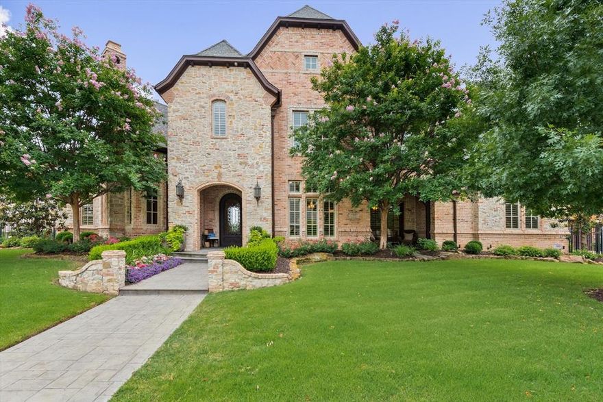 Luxury estate located in Colleyville's premier gated community of Castleton Manor. Recent updates include a complete landscape and outdoor living package with Claffey pool, spa, outdoor kitchen, fire-pit, and gorgeous stone decking. Stunning kitchen with commercial grade appliances is perfect for entertaining as it opens to a large breakfast and family room with 2 stone fireplaces. A private primary bedroom is a relaxing retreat offering an abundance of natural light and sitting room with pool views. Hardwood flooring and wood beams complement the designer decor and interior artwork and lighting. Flexible floorplan offers a front room for dining or music, private study, and downstairs media room. Oversized utility flows into built-in desk and pantry for additional storage. Upstairs gameroom includes a wet bar and half bath that could easily be converted into a 6th bedroom. All secondary bedrooms have ensuite bathrooms and a neutral palette.Please see MLS docs for complete Updates List.