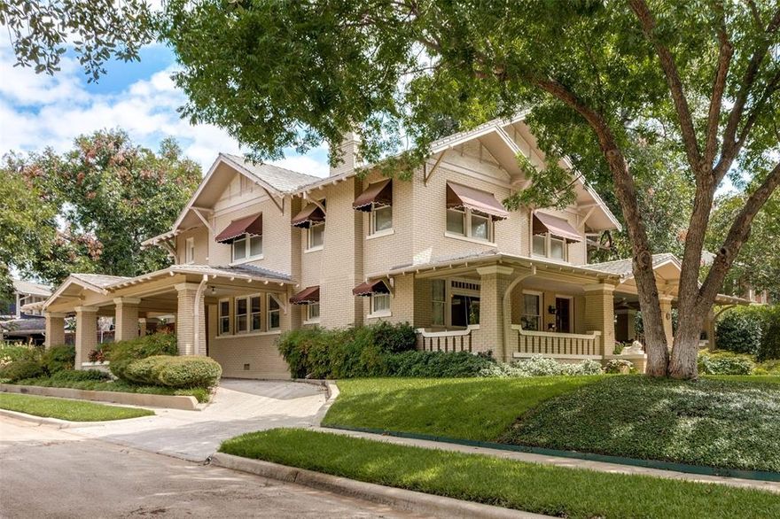 UPDATED PRICE! Located on the Drive in the heart of Mistletoe Heights, this stately 1920's Cross-Gabled Craftsman home features so many original details. Ludowici tiled roof, full width front and side porch, generously sized rooms, original living room fireplace flanked by bookshelves with leaded stained glass doors, hardwood flooring, impressive staircase leading to the 2nd floor, huge basement(1,000+sq ft)... This property also includes an open deck overlooking the pool and a 1,000+ sq ft guest house. 1st floor includes a stunning living room and dining room, a 2nd living area with built-in shelving, half bath, spacious kitchen and breakfast area. Upstairs find an open landing-living area, primary bedroom with ensuite bathroom and adjoining closet room as well as 3 other bedrooms and full bath with laundry closet. The house 4,754 sq ft does NOT include the basement or guest house square footage. See photo captions for more details. This stunning property is located in the Mistletoe Heights Historic and Cultural Overlay and Guidelines do apply.