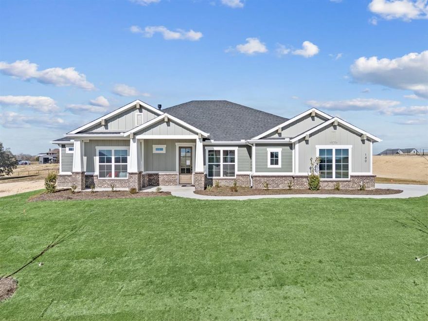 This is a great family home with 4 bedrooms,3 full baths, study, 2 car garage. Wide open floor plan with great room, dining and kitchen that overlooks the massive back yard and large covered patio area. Real hardwood floors throughout living, kitchen and dining area. Great brand-new floor plan that is getting rave reviews. The community Rocky Top Ranch is a new community in Reno, Texas offering luxury and peaceful serenity. Enjoy a small-town atmosphere and wide-open space. Rocky Top offers large 1+ acre lots. This scenic community features beautiful hilltop views and stunning sunsets. With convenient access to Eagle Mountain Lake, Springtown, Azle, Lake Worth, and Boyd, you’ll experience Reno’s rural charm while having city amenities nearby.