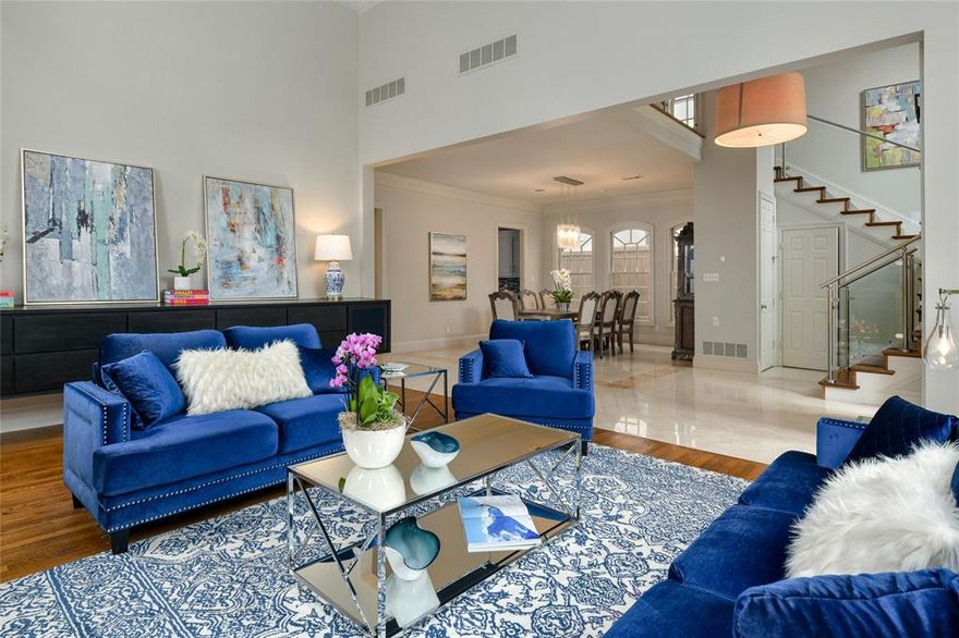 Wonderful open floor plan in the heart of Highland Park, with easy access to the Katy Trail, Armstrong Elementary, SMU, and Knox street restaurants and shops. 1st floor primary suite, full guest quarters and 3 car garage! Downstairs is the open great room with fireplace, dining room, wet bar with ice maker, gourmet kitchen, and primary bedroom suite with spacious bath & 2 closets. Upstairs are 3 bedroom suites, each with private bath, and second living area. Full guest quarters above the 3 car garage is a huge plus! This location is very strong with old growth trees, low traffic, and walkability to the best of Highland Park. Saint Johns offers a 4 way stop sign and crossing guard to Armstrong Elementary.