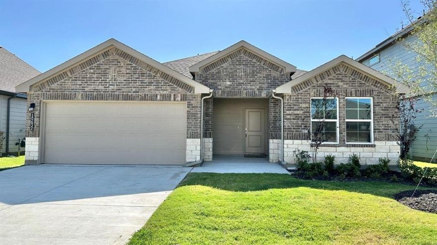New and available for a Quick Move-in! Gorgeous New Home built by D.R. Horton, America's Builder since 2002, at Rock Creek Ranch in Fort Worth and Crowley ISD! Modern open concept single story 3 bedroom Dove Floorplan-Elevation B. Complete and Move-In Ready! Large chef's kitchen with island, quartz countertops, pendant lights, stainless steel appliances, gas range and tiled back splash opening to both the dining and spacious living at the rear of the home. Luxurious primary bedroom with dual sink quartz top vanity, over sized shower, linen and Walk-In closet. 2nd full bath also has quartz top vanity. Covered back patio, partial guttering, 6 foot fenced backyard, landscape package with full sod and sprinkler system. Designer package including extended tiled entry, halls and wet areas plus Home is Connected Smart Home Technology. Front coach lights, High-efficiency HVAC system, gas tankless water heater, and more! Residents will be able to enjoy future amenities such as a community pool, park-playground, and walking trails, perfect for outdoor activities and relaxation. Situated just two miles from Benbrook Lake, this neighborhood offers easy access to nearby attractions, including shopping centers, Fort Worth landmarks, and educational institutions.