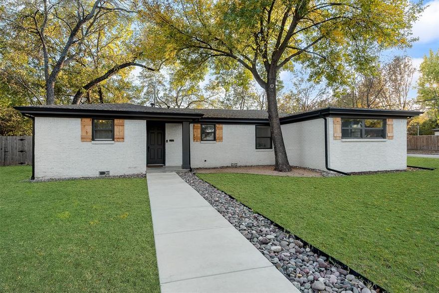 A home that has it all — style for days, spacious yard, bespoke outdoor entertaining area. This beautifully updated FOUR bedroom mid-century home situated on a large corner lot in the desirable Burton Hill area just down the road from Shady Oaks CC. Located a quick two-minute walk from the highly rated Burton Hill Elementary and six-minute walk to the newly updated Oak Forest Trailhead on the West Fork of the Trinity. This inviting one-story offers an open living, dining, and kitchen layout with modern windows, granite countertops, stainless steel appliances, and a gas range. The house is fabulous, but the backyard is the showstopper. The generous backyard features a covered porch ideal for outdoor dining and entertaining and meticulously finished decomposed granite entertaining area with grass yard beyond. This property includes a detached 2-car garage that has a generous extra work or storage space. Mature trees provide shade and curb appeal, while the location offers quick access to trails, parks, local shops, and major commuter routes. A perfect blend of classic charm and contemporary comfort — move-in ready and a must-see!