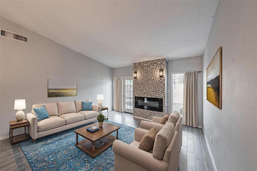 Welcome to 6107 Spyglass, nestled in the desirable Trails subdivision and backing to Mesquite Golf Club. This spacious 3-bedroom townhome offers an ideal blend of comfort, updates, and convenience—just minutes from I-30 and I-635. Inside, enjoy a cozy electric fireplace, an eat-in kitchen with wood-look ceramic tile flooring, and plush carpet in all bedrooms. Major updates include a remodeled primary bathroom and new water heater in 2023, plus a new HVAC system and added attic access in 2024. The home also features a 2-car detached garage and a private backyard perfect for relaxing or entertaining. Residents enjoy resort-style amenities just steps away, including a large swimming pool, six tennis courts, and an indoor event space. Additional highlights include fiber-optic high-speed internet, a security system, and a Nest thermostat. Strategically priced relative to recent comparable sales, this home offers exceptional value in a prime location.