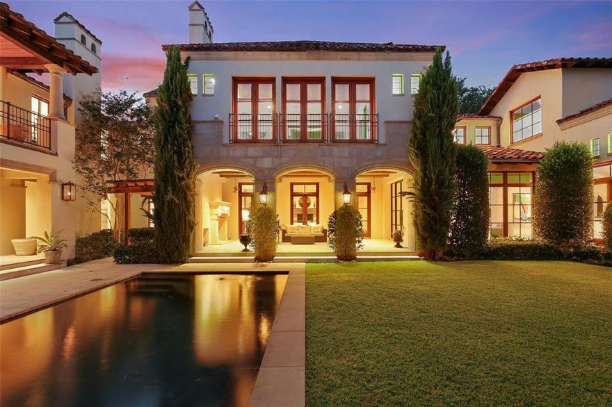 This luxurious David Stocker estate is on an approximate half acre corner lot in the heart of old Highland Park and offers exceptional indoor and outdoor living with Santa Barbara charm. The open kitchen features dual islands, butlers pantry and exposed beams. The master suite has a separate sitting room, his and hers master baths with heated floors, walk-in closets and a covered porch overlooking the backyard. The outdoor space is ideal for entertaining with its gorgeous grounds complete with a pool, spa and outdoor living area. Additional features include an elevator that services all 3 floors, 1,100 bottle temperature-controlled wine cellar, separate guest suite, a back up generator, and oversized 3-car garage.