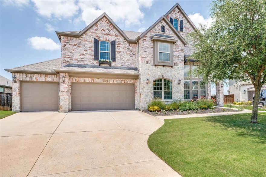 Welcome to this beautiful 5 bedroom, 4 and a half bath home located in the desirable Trinity Falls community. Step inside to a grand, open entry that immediately sets the tone for this spacious and inviting floorplan. A private study and a secondary bedroom with a full bath are conveniently located downstairs, along with the luxurious primary suite featuring a generous layout, dual vanities,  separate shower and soaking tub and a large walk-in closet. The open concept kitchen is perfect for entertaining, complete with gas cooktop, Corian countertops, built-in microwave and ample cabinet space. You'll also find tasteful accent paint throughout, a built-in desk area, and thoughtful touches that make this home both functional and stylish. Upstairs, you'll find three additional bedrooms, a spacious media room, and a separate living area. A unique loft space has been creatively built out within the original loft, ideal for a cozy library, homework nook or imaginative kid's retreat. Additional features include floored, climate-controlled attic space and added insulation for energy efficiency. This house has TrimLights to make all your holidays a glorious explosion of customizable color. Trinity Falls offers a wonderful lifestyle with community parks, lakes, and scenic walking trails just steps from your door. This home truly offers something for everyone. Don't miss it!