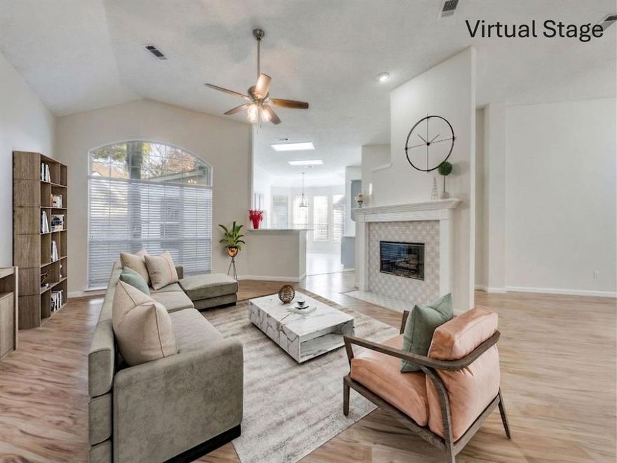 Wow! Discover the perfect blend of style and functionality in this beautiful 3 bedrooms 3 full bath home, boasting an impressive, bonus sunroom that adds over 300 sqft of living space not reflected in tax records and ideal for entertainment; Upon entering, you will be greeted with tall 12 ft ceilings in the foyer and an open spacious layout, making this one of the most popular floorplan in this Highland Home build subdivision; Expansive windows provide an abundance of natural light while new flooring, light fixtures, fresh paint enhance the ambiance; The spacious kitchen designed with entertaining in mind features an island, granite countertops, loads of cabinets and stainless steel appliances; The second living room can serve as an office area or kid's playroom with a conveniently located third bathroom. Two bathrooms are upgraded with quartz countertops and primary bath includes a separate shower and garden tub; Additional features include a 2 car oversized garage with extended storage space; The exterior offers a large covered porch, sprinkler system and a backyard with fruit trees, as well as a large storage shed; Don't miss the opportunity to own this beautiful home with many great features not found elsewhere.