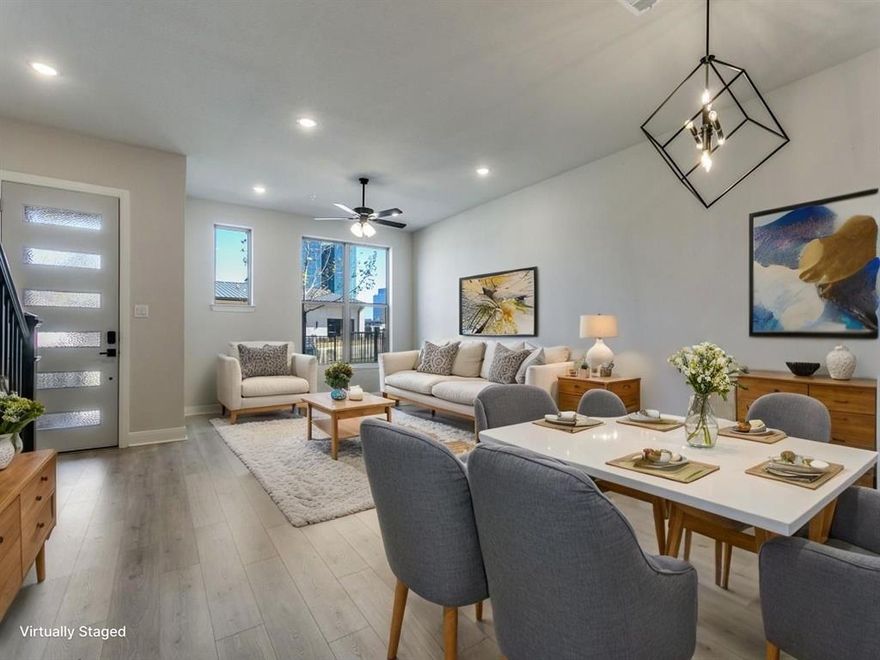 Ideally positioned in the heart of Las Colinas, this NEWLY CONSTRUCTED UPSCALE TOWNHOME offers an exceptional blend of modern design, walkable convenience, and resort-style surroundings. Just steps from premier dining, coffee shops, retail, and the Toyota Music Factory, the home enjoys a coveted location within Las Colinas’ entertainment and business district, with access to miles of scenic walking and biking trails and tranquil waterways that create a rare balance of urban living and outdoor recreation.  This is one building with unobstructed views of downtown Las Colinas and features a private, covered third-level oversized terrace, creating a refined outdoor retreat for morning coffee or relaxation. The third level also offers a versatile game or media room, perfectly suited for entertaining, relaxing, or creating a private retreat. The residence is just minutes from the acclaimed Nelson Sports Club, where owners may enjoy golf, tennis, pickleball, dining, pools, and world-class fitness at the prestigious RITZ-CARLTON Resort. Its central location provides convenient access to the Dallas Medical District, downtown Dallas, and both Love Field and DFW International Airport, making it ideally suited for professionals, travelers, and those seeking effortless connectivity. The thoughtfully designed interior features an open-concept main living level. A chef-inspired kitchen features granite countertops and new appliances, complemented by vaulted ceilings and abundant natural light throughout the home. Three bedrooms provide comfortable accommodations for family and guests, while the low-maintenance front yard offers a welcoming outdoor space for enjoying sunny days or time with pets. Offering a rare combination of privacy, luxury, and urban accessibility, this residence presents an outstanding opportunity to enjoy refined living in one of the most desirable lifestyle destinations in the Dallas–Fort Worth area.