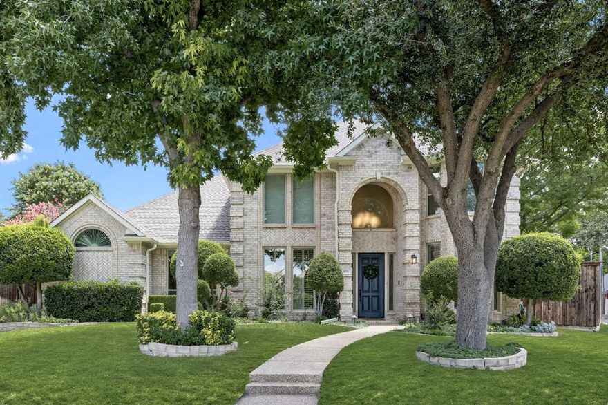 Need a 3-car garage? Need a BIG BACKYARD with a POOL and SPA? Welcome to 5001 Hudson Drive: an elegant, beautifully maintained home tucked into a quiet cul-de-sac in the heart of West Plano. This 5-bedroom, 4.5-bath property offers a versatile and expansive floor plan ideal for both everyday living and upscale entertaining. The primary suite is conveniently located on the main floor, featuring serene views of the backyard and direct access to the pool and spa. A thoughtfully designed pool-bath or powder-room provides easy access for guests. The main level also includes two generous living areas, a dedicated study, and a formal dining room, creating a seamless flow throughout the home. The kitchen opens to the den for an airy, connected feel and showcases hardwood floors, ample cabinetry, and new windows that fill the space with natural light. Upstairs, you’ll find additional bedrooms—including a flexible nanny or in-law suite—perfect for multi-generational living. Outdoors, enjoy a large backyard with a sparkling pool, spa, a charming play fort and a spacious side yard complete with a Monarch butterfly garden. The three-car garage is accessed via dual electric gates, offering security and extra play space. Located near Preston Road, with unbeatable access to shopping, dining, and grocery stores, and minutes from PGBT and Dallas North Tollway—this home is a rare combination of comfort, space, and location. Close to Prince of Peace School, Church. George Bush and Dallas North Tollways just down the street. Windows are newer. Great walkability with grocery stores and restaurants on every corner.