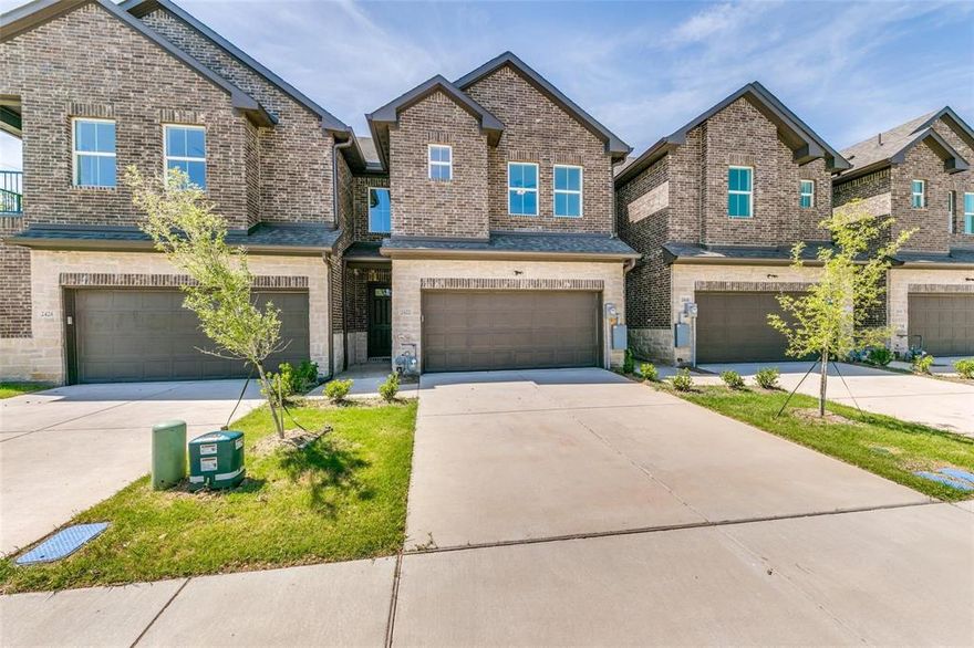 Visit 2402 Bent Oak Trl, Sachse to view move-in ready home.

New townhome is now ready! Walk into an open & flowing spacious floorplan that easily moves between the large living, dining, & kitchen areas. There is also access to a private garden backyard. The kitchen with breakfast bar, SS appliances, gas stove, walk-in pantry, granite counters, & ample storage, has direct views of living & dining spaces making communication or entertaining a breeze. Notice all the natural light! While the first floor with LVP throughout has your main living space & a half-bath for guests, upstairs you will find all three carpeted bedrooms, two full-size baths with tile, & an office, study or game area. A great feature of this home is the low maintenance with the HOA caring for front yard & common areas. Great parking with your own direct access attached private two-car garage & good-sized driveway for visitors. Located close to local elementary, & near Firewheel Town Center as well as easy access to 190!