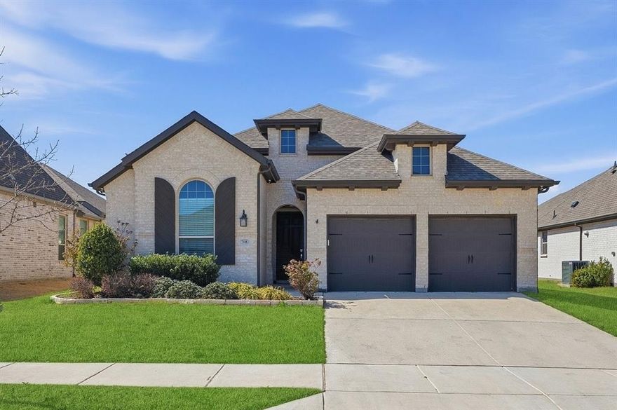 This one-story home built by Highland Homes is located in the vibrant Tavolo Park community and is a short walking distance to the greenbelt and gorgeous amenity center and pool. This highly sought after open concept floor plan with soaring ceilings, arched wide doorways, upgraded flooring, fixtures, tile, hardware & granite. Built-in dining buffet with wine rack, beautiful stone fireplace, a large eat-in chefs' kitchen with an abundance of custom cabinets, stunning granite counter tops a very large granite island perfect for entertaining. The home features a private office and also a media room which could be converted to a fourth bedroom. Spilt bedroom floor plan, private owner's suite includes dual vanities, walk-in shower, garden tub and a large walk-in closet with custom closet system.