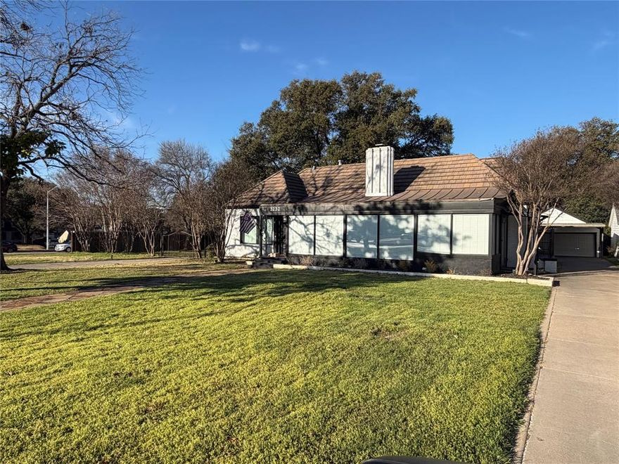 Over a half-acre across the street from TCU! Walk to all TCU sporting events and activities. This sale includes 3232 AND 3236 Bellaire Dr W (surveys attached).  This is a rare opportunity for new owners to renovate, add-on or build new to suit their needs on a large lot. The home itself features 4 bedroom and 3 large living areas, including a bright and welcoming sunroom ideal for morning coffee and gameday PARTIES! Original hardwoods in main family room, dining room and 3 downstairs bedrooms have been refinished and walls were removed removed to open up living and dining areas. Both the interior and exterior have been painted within the last few years. All bathrooms have been updated in the last 10 years, and both exterior AC units have been replaced. Updated lighting and fixtures along with traditional features such as original doors, antique doorknobs and unique arches in living room. Upstairs bedroom has previously served as master suite with large ensuite bathroom. The yard includes a custom wood and wrought-iron fence around both lots. Backyard features a large, new covered patio with electricity, lighting, TV hookup and ceiling fan making for another great entertaining space. Owner is a licensed broker. No sign in yard. Showings to start March 7.