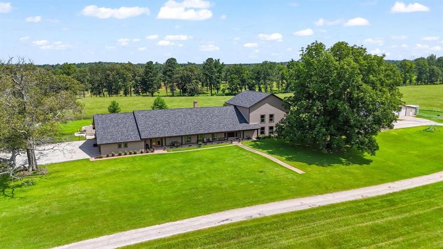 Seller willing to subdivide property! Owner financing available! Fiber optic recently installed! Discover luxury, space, and opportunity at Sanders Ranch—an extraordinary 100 to 112-acre property located in the heart of East Texas. This unique estate offers a perfect blend of high-end living and multiple revenue-generating assets, making it ideal for private use, investment, or both. The centerpiece of the property is a beautifully designed 5,500 SF main home featuring 5 bedrooms, 5.5 bathrooms, two spacious living areas, an office, and a den. The home combines rustic elegance with modern comforts and opens to a classic backyard pool and a 4-car garage. In addition to the main house, the property includes two guest cottages, nine RV hookups, and a country store (ideal for events, retail, or an office) offer even more income potential. Additional RV and store income estimated at $4,000–$5,000 per month when fully utilized. Agricultural highlights include three large barns, designated livestock areas, three ponds, a creek, and a productive hay field yielding up to 1,000 rolls annually—generating an additional $80,000+ in yearly revenue. Sanders Ranch is more than just a home—it's a turnkey lifestyle and business opportunity. Whether you're seeking a luxurious ranch retreat, a multi-stream income property, or a combination of both, this one-of-a-kind estate is ready to deliver. 10 more acres, plus 2 acres with 3 rental properties can also be purchased that are listed separately. Contact us today to learn more or schedule a private tour! Ask your agent to send you the associated documents, which contain much more information in detail about the property and it's recent upgrades!