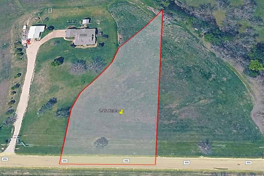 1.46-acre Princeton homesite with approximately 194 feet of CR 496 road frontage. This is Lot F of seven planned homesites being divided from a 17.655-acre Princeton property (subject to survey and final platting before sale). Comfortably sized for a custom home, garage or shop, and small acreage uses, with quick access to Hwy 380. Princeton ISD: Leta Horn Smith Elementary, Huddleston Intermediate, Clark Junior High, Princeton High School.

DEED RESTRICTIONS (first 30 years from initial closing): no mobile homes, no multifamily, no storage facilities, and possibly others. Seller will pay for the initial survey and platting of the land. Buyer is responsible for verifying and installing their own utilities and road entrances.

Six other planned homesites are also available individually or in combination — including the existing custom home on Lot E (adjacent). Combine E and F or E, F, and G for a larger estate. Ask listing agent for the planning map and KMZ.