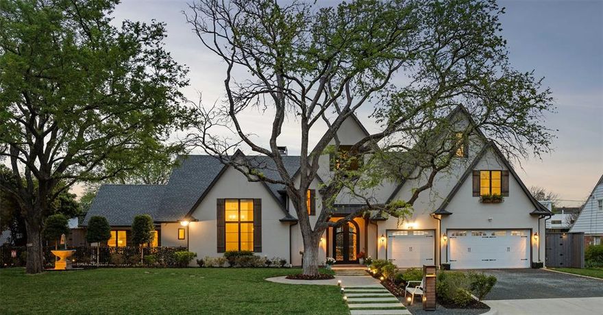 Completed in 2021 and set on a quiet tree-lined street in the heart of Dallas’ coveted private school corridor, this sun-drenched 6,355 SF estate offers a rare blend of privacy, elegance, and comfort. Situated on a .378-acre lot, the home is thoughtfully designed to offer seamless indoor-outdoor living, integrated smart technology, and refined finishes—crafted for both everyday family life and exceptional entertaining. The main level features a luxurious primary suite and a private guest suite, a soaring great room with exposed beams, an elegant foyer, and a chef’s kitchen with an expansive island. The kitchen is equipped with Sub-Zero refrigeration, a Bertazzoni gas range, double ovens, two Miele dishwashers, and a custom walk-in pantry with dedicated prep space. Adjacent dining areas include a charming breakfast nook and a formal dining room with banquette seating.
Additional highlights include a private study with custom built-ins, a media room, and a utility space featuring a pet-friendly dog wash station. Upstairs, discover three additional ensuite bedrooms, a secondary living room, a den, and a hidden bonus room—ideal for creative use or flexible storage.
Step outside to a covered patio with automatic screens, a built-in gas fireplace, and a fully equipped summer kitchen—perfect for alfresco dining and effortless gatherings. The professionally turfed backyard, complete with a pool and spa, creates a year-round retreat designed for both function and fun, suited to all ages.  This home is equipped with a Tesla solar backup power system, capable of powering the entire property for up to 48 hours. The oversized three-car garage includes epoxy-coated flooring and generous built-in storage, offering both durability and efficiency.  Located minutes from ESD, St. Mark’s, Hockaday, and other area private schools with easy access to dining and shopping, as well as the DNT and other major roadways.