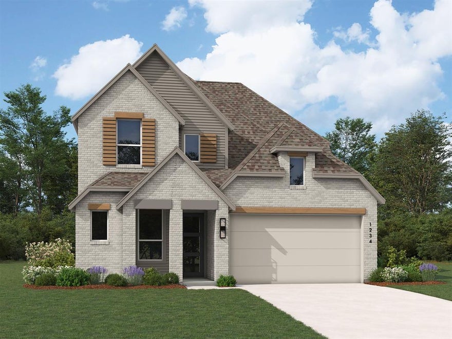 The Lotus plan offers an amazing modern exterior with beautiful white Mountain Peak brick and thoughtful upgrades throughout. This 2,868 sq. ft. northeast-facing home features Extended Outdoor Living, a Bay Window Extension in the Primary Bedroom, and a luxurious freestanding tub with separate shower in the primary bath. Inside, you will find 2 bedrooms downstairs, 2.5 baths down, a private study, and an open-concept living design perfect for entertaining. Upstairs includes 2 additional bedrooms with a full bath, along with a spacious game room and media room — giving everyone plenty of room to relax and enjoy.