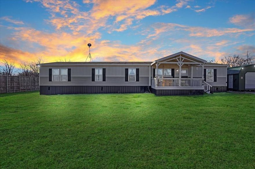 Everyone wants a nice country home on an acre. Here it is, presenting an open concept, 4-bedroom home, established in 2021, on an unrestricted acre. Location is important and you are close to State Hwy. 69 and between Celeste and Farmersville. The Clayton Addison II flows nicely through the living room, into the generous kitchen, with a big island and into the dining room and additional living area. The master bedroom is big and bright, with a large walk-in closet and features a bougie bathroom with separate garden tub and shower. The split bedroom design allows you to love from a distance. Step outside onto the covered front porch and enjoy the ample yard. The workshop, complete with power and AC, is perfect for your home gym, or world headquarters for your new business. The trees offer shade and the land is ready for your animals. Shure you can have a dog but maybe you want a cow. This property offers the freedom of No Deed Restrictions and No HOA. Survey in hand. Information deemed reliable, but buyer should perform due diligence.