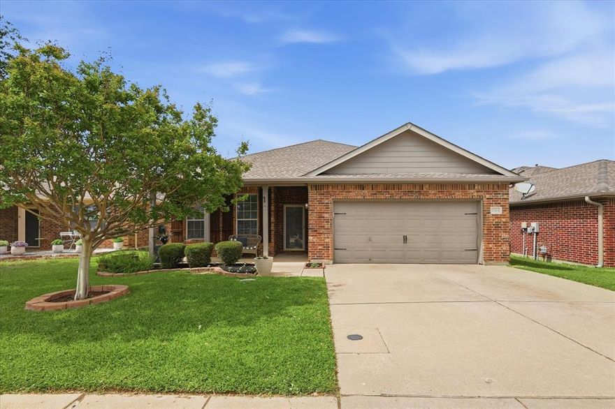 Unique home as it is one of the largest one-story floorplans in the neighborhood, this home offers the space you need without the hassle of stairs. Located in highly sought-after Keller ISD, the flexible layout includes 3 bedrooms, 2 bathrooms, 2 dining areas, and an enclosed office that could easily serve as additional bedroom or play room. The split-bedroom layout provides added privacy, while the open-concept design creates great flow between the kitchen, dining, and oversized living room with a cozy gas fireplace. Several thoughtful updates to the home including new bathroom vanities as well as new tile flooring for both bathrooms plus a beautifully tiled shower in the primary with a shaving ledge, wood flooring in the living room, and upgraded carpet in the bedrooms. Step outside to enjoy the covered patio and storage shed, with space to relax, entertain, or garden. The community also offers a playground and pool, adding to the appeal of this home! Be aware, you may notice some construction activity behind the home in the photos or during your visit, as utilities are currently being installed for a new neighborhood to the west of Harvest Ridge.