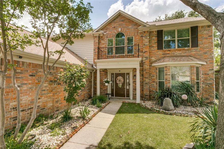 Beautifully updated 4-bedroom home in an established Flower Mound neighborhood with mature trees and timeless charm. This meticulously maintained property offers extensive upgrades inside and out, giving buyers peace of mind and move-in ready comfort. Major system updates include 24 Low-E windows (2013) with easy-clean tilt feature, roof (2017), upstairs HVAC (2024), downstairs HVAC (2014) with updated traps and auto shutoffs, new ductwork (2016), water heater (2021) with updated PEX plumbing to the street (2022), and new 3-side fence (2022).

The home features hardwood-look porcelain tile throughout the first floor, updated carpet, and popcorn ceilings removed for a clean modern feel. The remodeled kitchen includes updated countertops, double convection ovens, and upgraded lighting with LED recessed cans. The inviting family room showcases a gas log fireplace with updated tile (2021).

All three bathrooms were beautifully remodeled in 2024, including an expanded primary suite for added space and functionality. Additional interior improvements include updated doors, crown molding, trim paint (2025), and custom Container Store Elfa shelving in select closets.

Enjoy the beautifully maintained yard with Zoysia grass, Rain Bird sprinkler system front and back, mature trees professionally trimmed, and a stone walkway leading from the driveway to the backyard. Exterior updates include fresh paint (2023), newer front and back doors with storm door, and replaced garage door.

This well-cared-for home blends thoughtful updates, quality improvements, and a prime location in one of Flower Mound’s established neighborhoods — a rare find with major mechanical updates already completed.