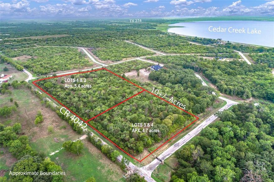 Edgewater is THE luxury destination at Cedar Creek Lake, and this is the ONLY 10+ acre tract among 1-2 acre neighbors. Just under an hour drive from downtown Dallas.  This property stretches from the main entrance at Edgewater Drive, all the way to the third entrance at Ryan Lane and comprises the whole southern half of the block. Perfect for an exclusive estate home with incredible privacy! It's platted as 4 adjacent individual lots, so if you want a compound with multiple homes, that works too! Minimum square footage is 1,500 feet, but homes in the neighborhood go to over 4,000 square feet. It's outside city limits for lower taxes ($ 1.8022 per hundred), and no current MUD tax. Edgewater amenities include a community marina with boat docks, almost a mile of hiking trails, a secure community boat & RV storage lot, & more! The clubhouse is under construction and will include a workout room, and a playground. A community pool is also in the planning stages. Your HOA dues include a Careflite membership, so medical care is just a short flight away. Underground utilities include co-op electric and MUD water, septic system will be necessary. The new communications tower is now complete for stronger cellular and internet signals. Seller financing is available with minimum 20% down, 30 year amortization with a 2 or 3 year balloon, rate to be determined based on LTV and creditworthiness. Seller will entertain breaking the property up, lots 1 and 2 ($ 225,000), lots 3 and 4 ($ 225,000), or lot 2 or 3 by itself ($ 119,800). Owners of multiple lots pay one HOA fee for up to 3 lots. Call listing agent for gate code.